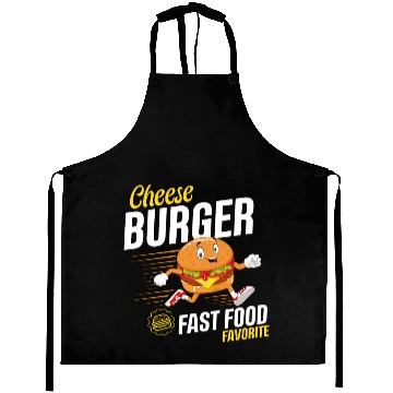 Discover Running Hamburger Cheese Burger Fast Food Favorite Aprons