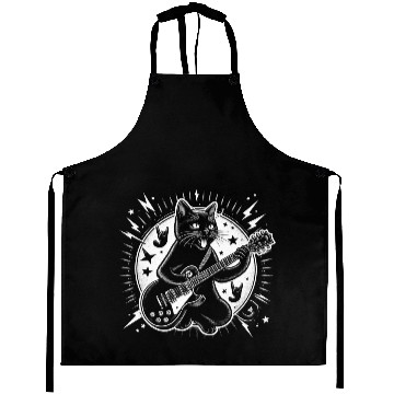 Discover Rock Star Rock and Roll Cat Playing Guitar Aprons
