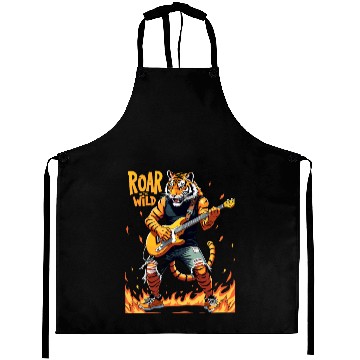 Discover Roaring Guitarist Tiger Plays Electric Guitar Aprons