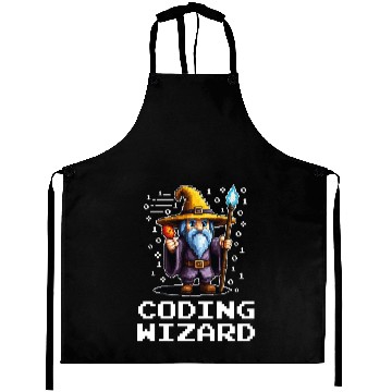Discover Funny Coding Wizard Pixel Fantasy Coder Magic Aprons