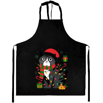 Discover Cute Christmas Cat Design - Festive Lights Aprons