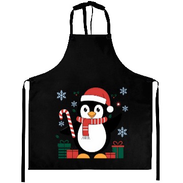 Discover Cute Christmas Penguin - Candy Cane and Gifts Aprons