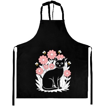 Discover Cottagecore Black Cat with Flowers and Bees Aprons