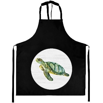 Discover Green Turtle Watercolor Drawing Aprons