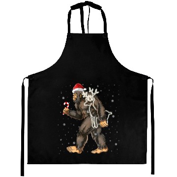 Discover Bigfoot Carrying Deer Lights Xmas Sasquatch Lover Aprons
