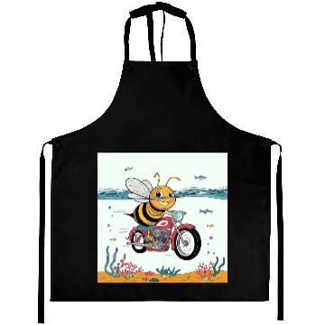 Discover Fun Bee Design Riding a Motorcycle in the Ocean Aprons