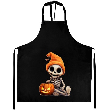 Discover Skeleton celebrating Halloween Aprons