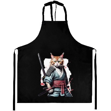 Discover Fearless Samurai Cat Aprons