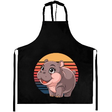Discover Adorable Moo Deng Hippo Sunset Vibes Aprons