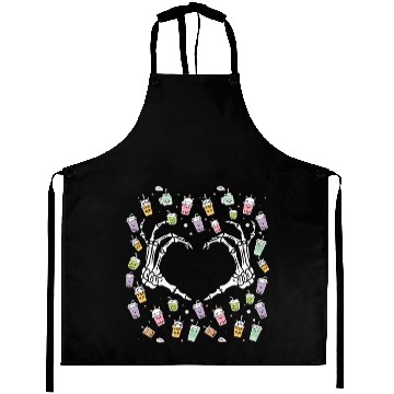 Discover Skeletal Embrace: A Bubble Tea Love Story Aprons
