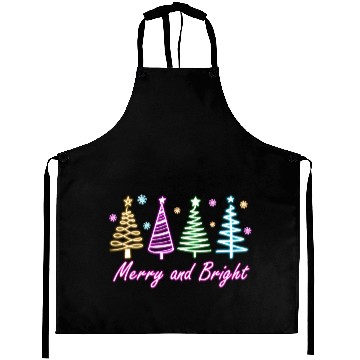 Discover Merry and Bright Tree Neon Christmas Aprons