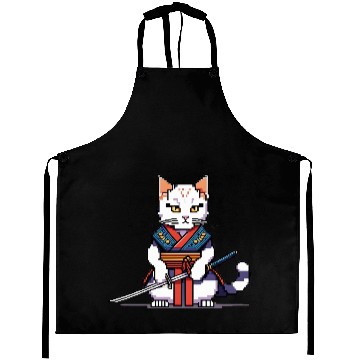 Discover Pixel Samurai Cat Warrior Aprons