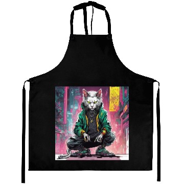 Discover Urban Cyberpunk Cat Rebel Aprons