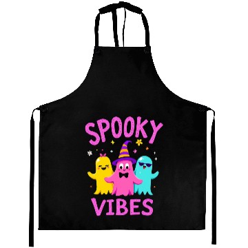 Discover Spooky Vibes Halloween Ghost Party Fun Aprons
