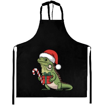 Discover Christmas Iguana Present Candy Cane Santa Hat Aprons
