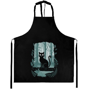 Discover Cottagecore Black Cat In enchanting Forest Aprons