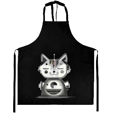 Discover Geometric Robot Cat - Creative Illustration Aprons