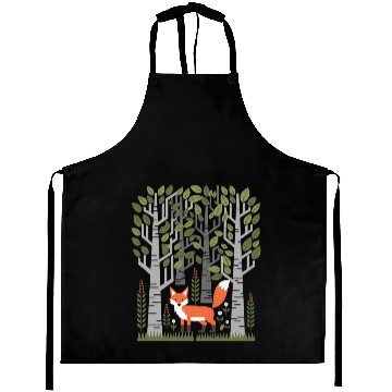 Discover Cottagecore Fox in enchanting Birch Forest Aprons
