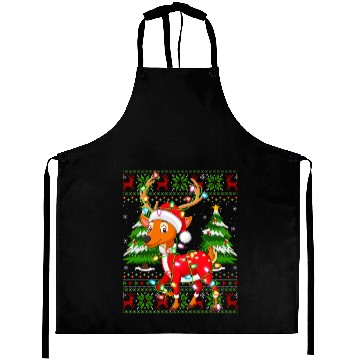 Discover Deer Santa Hat Ugly Christmas Tree Lights Aprons