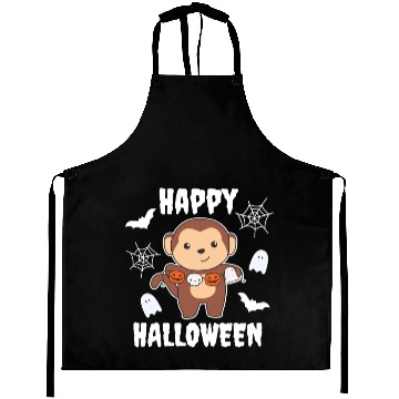 Discover Monkey Happy Halloween Pumpkin Bat Costume Aprons