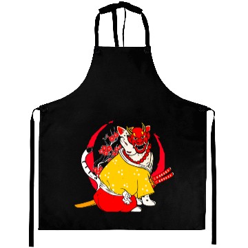 Discover Kanji Japan Katana Oni Ninja Cat Samurai Aprons