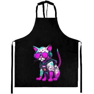 Discover Punk Space Cat with Neon Goggles Aprons