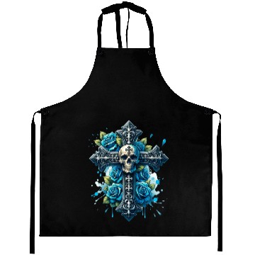 Discover Gothic Collection - Cross, Skull & Blue Roses Aprons