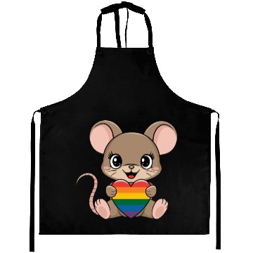 Discover Cute Mouse Holding LGTBQ Rainbow Heart Aprons