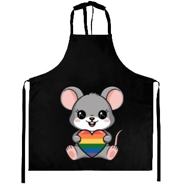 Discover LGTBQ Cute Mouse Holding Rainbow Heart Aprons