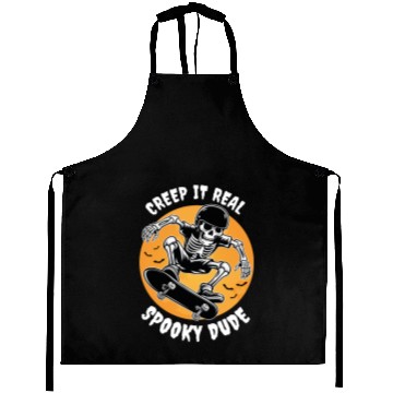 Discover Funny Halloween Design Skeleton Skateboarder Aprons