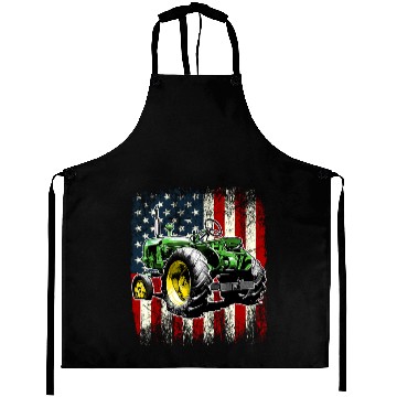 Discover Farmer Tractor Driver US Flag Independence Day Aprons