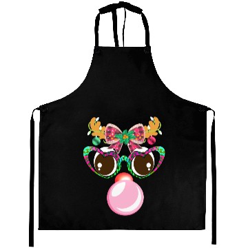 Discover Reindeer face Blowing Bubble coquette bow Xmas Aprons