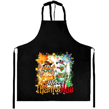 Discover Merry Thanksmas Turkey Snowman Coffee latte cup Aprons