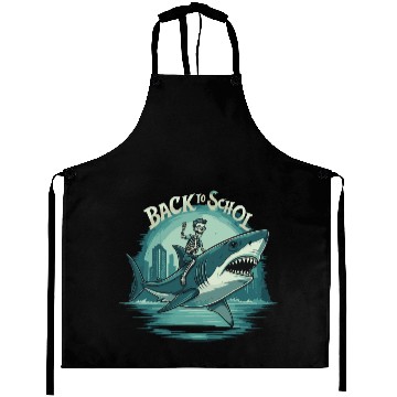 Discover Boys Skeleton Riding a Shark Back to School Aprons