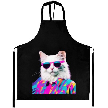 Discover Retro Disco Cat in Neon Shades Aprons
