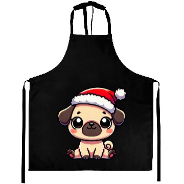 Discover Cute Christmas Pug Cartoon with String Lights Aprons