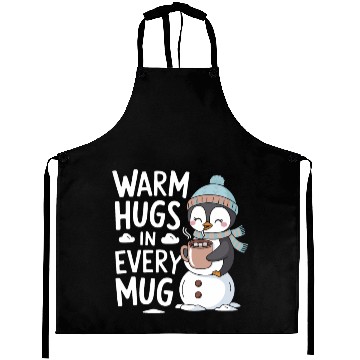Discover Warm Hugs in Every Mug Cozy Penguin Winter Magic Aprons