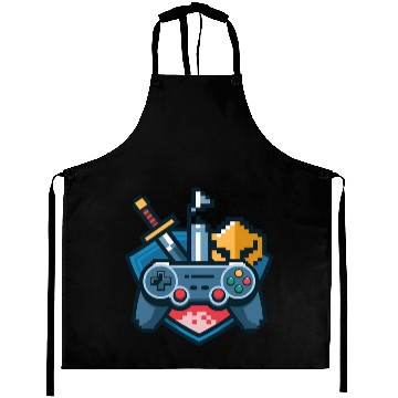 Discover Gaming Logo – Pixel Art Controller and Sword Aprons