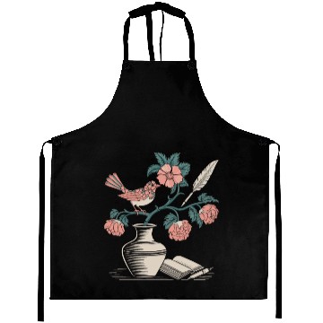 Discover Cottagecore Bird and Floral Vase Art Aprons