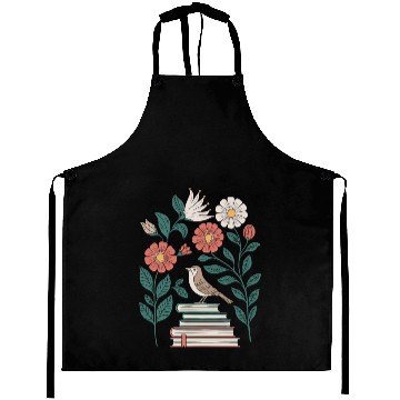 Discover Cottagecore Bird on Books with Flowers Delight Aprons