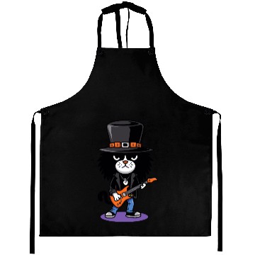 Discover Black and White Cat Playing Guitar Aprons