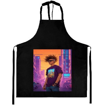 Discover "Edgy Cyberpunk Street Style Portrait Art" Aprons