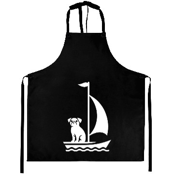 Discover Pug in Boat Silhouette Sailing Minimalist Aprons