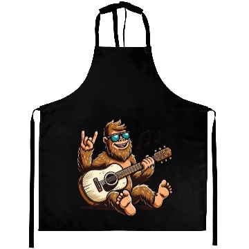 Discover Funny Bigfoot Sasquatch Singing Guitar Playing Aprons