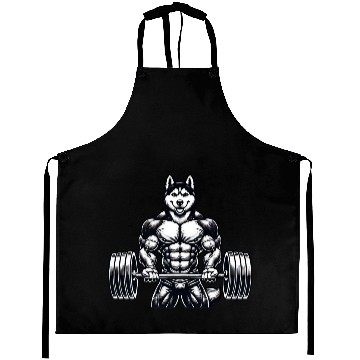 Discover Cool Husky Fitness Bodybuilder Workout Cartoon Aprons
