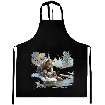 Discover Retro 399 Grizzly Bears Wilderness Scene 90s Aprons