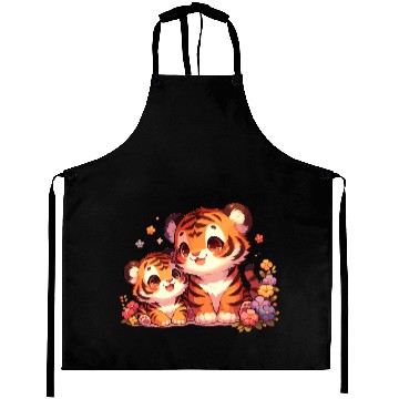Discover Adorable Tiger Cubs Surrounded By Flowers Aprons