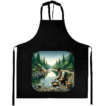 Discover Gold Prospector by the River in a Serene Forest Aprons