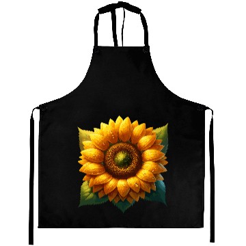 Discover Vibrant Sunflower With Dew Drops Aprons