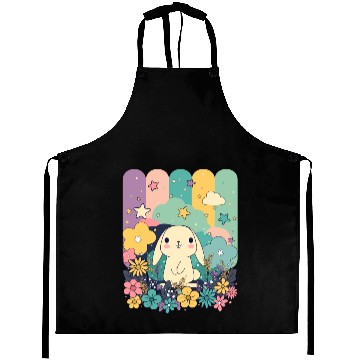 Discover Cute Easter Bunny Surrounded By Flowers Aprons